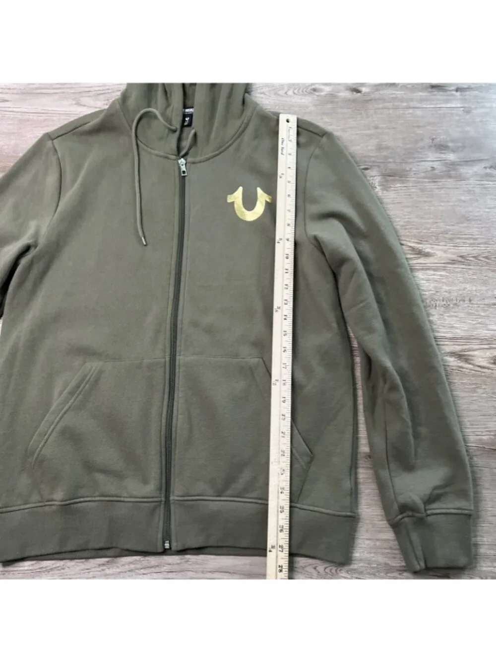 True Religion Zip Up Hoodie Mens Large Green Fleece City Buddha Logo